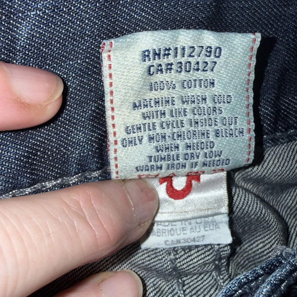 True Religion Mens Straight Leg Jeans Dark Wash Contrast Stitch Size 33 USA Made